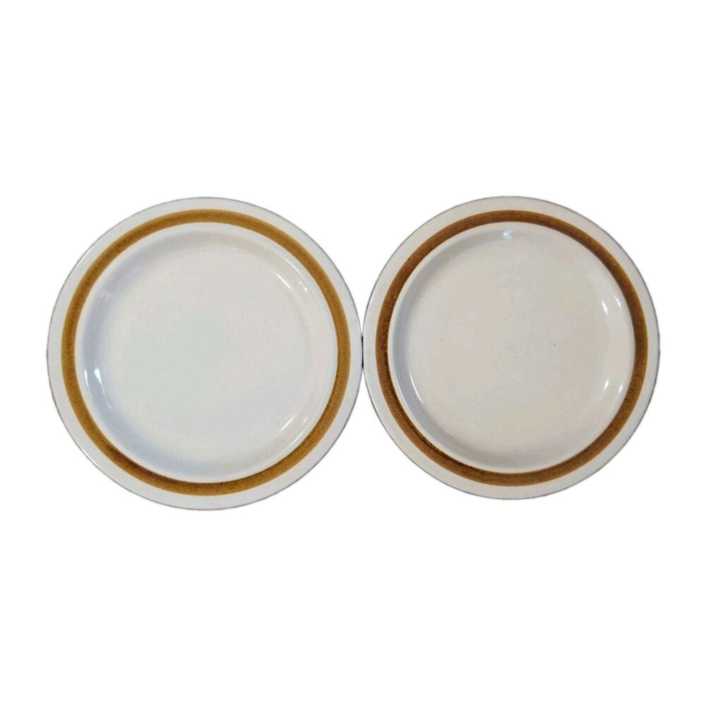 Sigma Japan Pebble Stone 7.25" Stoneware Salad Plates Brown Band Set of 2